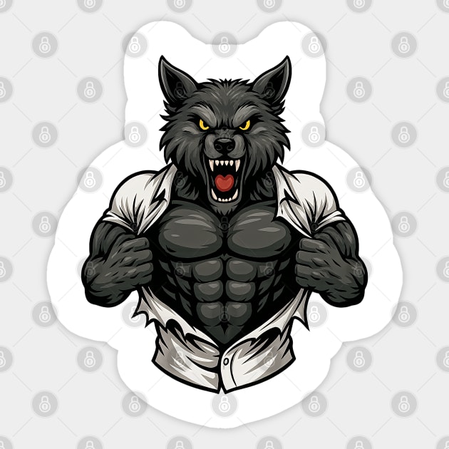 Wolf Ripping Off Shirt Sticker by WolfChamp